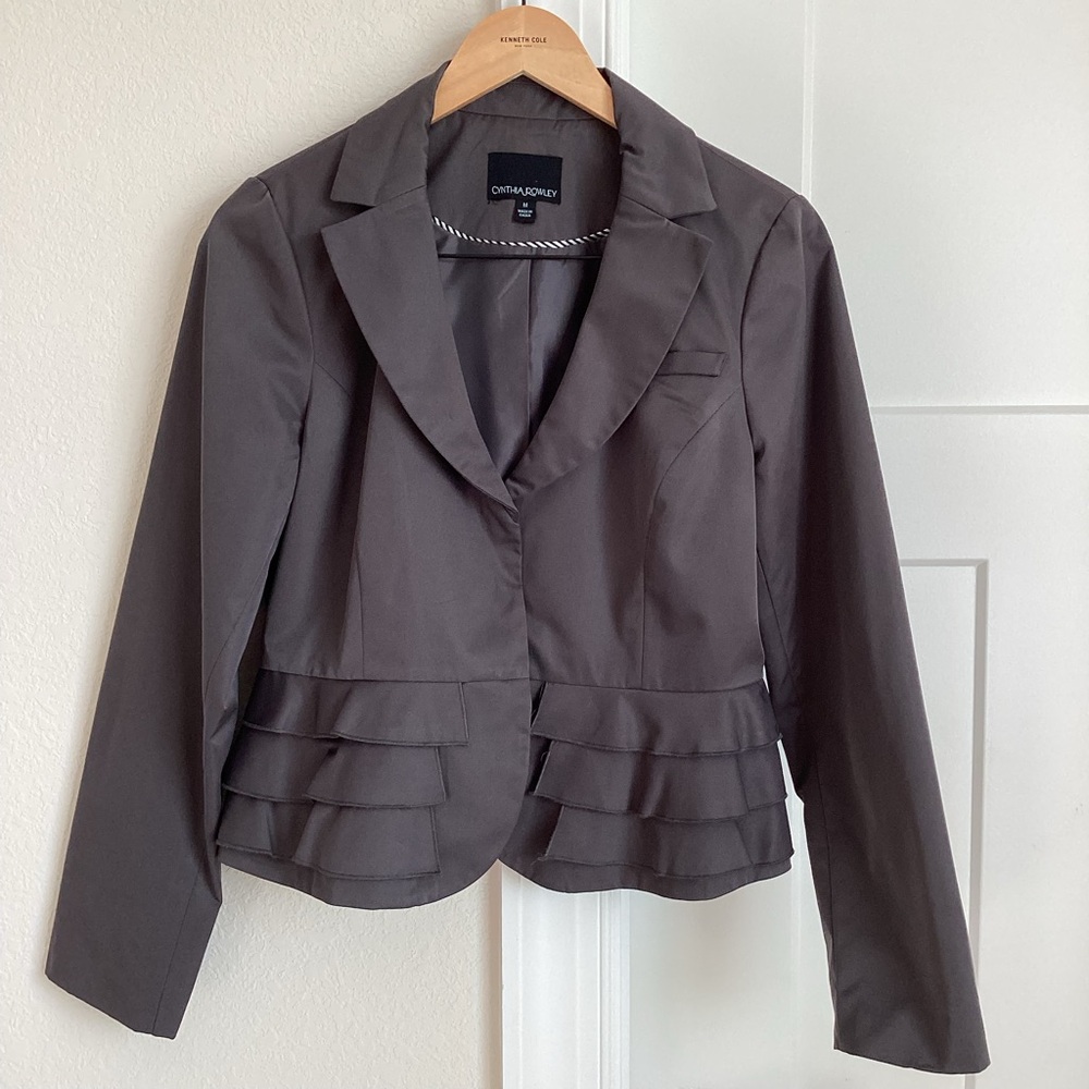 Cynthia Rowley Dark Taupe Layered Ruffle Hem Blazer